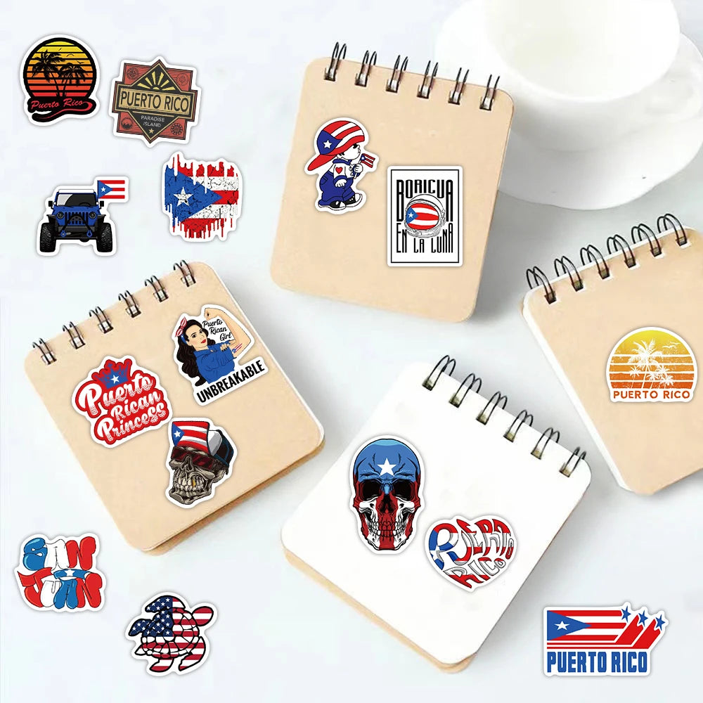 50PCS Cartoon Puerto Rico Stickers Decorative Guitar Phone Case DIY Luggage Laptop Waterproof Stickers