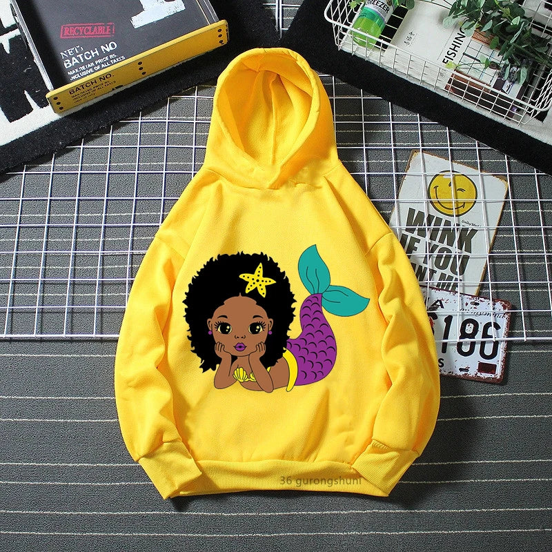 Melanin Kids Clothes White Yellow Pink Cap Hoodies Black Girl Magic Sweatshirt Winter/Spring/Autumn Children'S Clothing