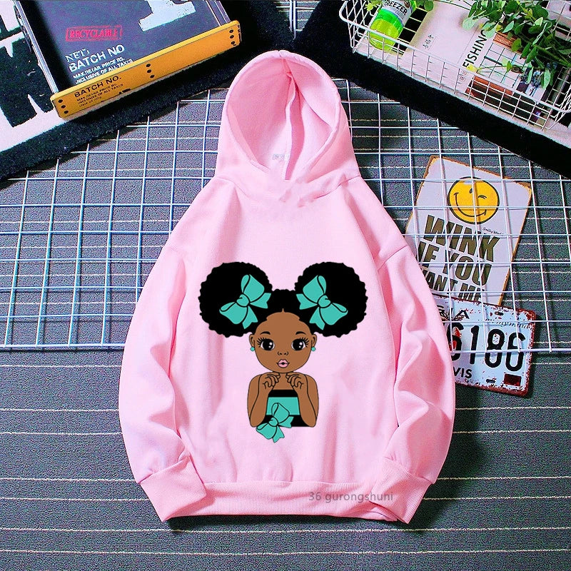 Melanin Kids Clothes White Yellow Pink Cap Hoodies Black Girl Magic Sweatshirt Winter/Spring/Autumn Children'S Clothing