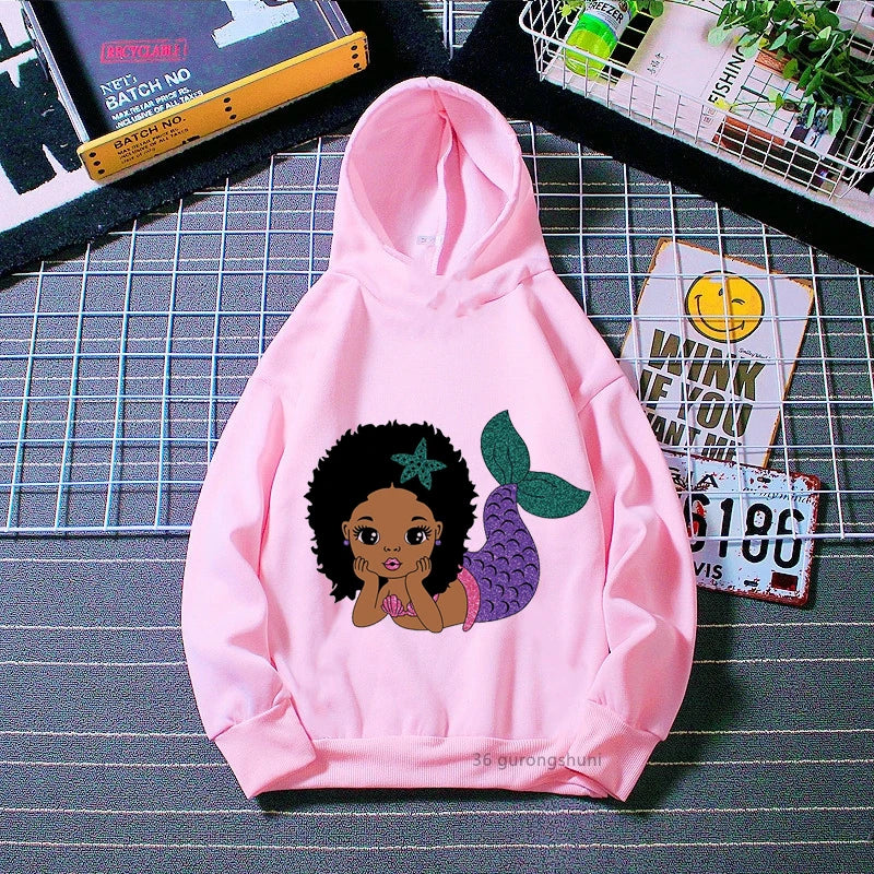 Melanin Kids Clothes White Yellow Pink Cap Hoodies Black Girl Magic Sweatshirt Winter/Spring/Autumn Children'S Clothing
