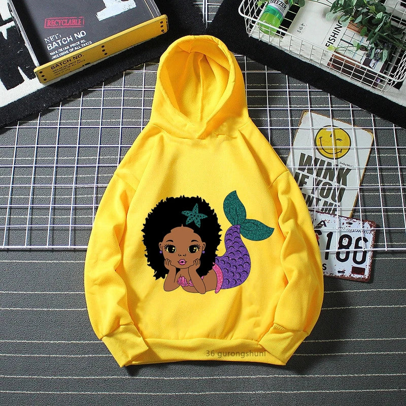 Melanin Kids Clothes White Yellow Pink Cap Hoodies Black Girl Magic Sweatshirt Winter/Spring/Autumn Children'S Clothing