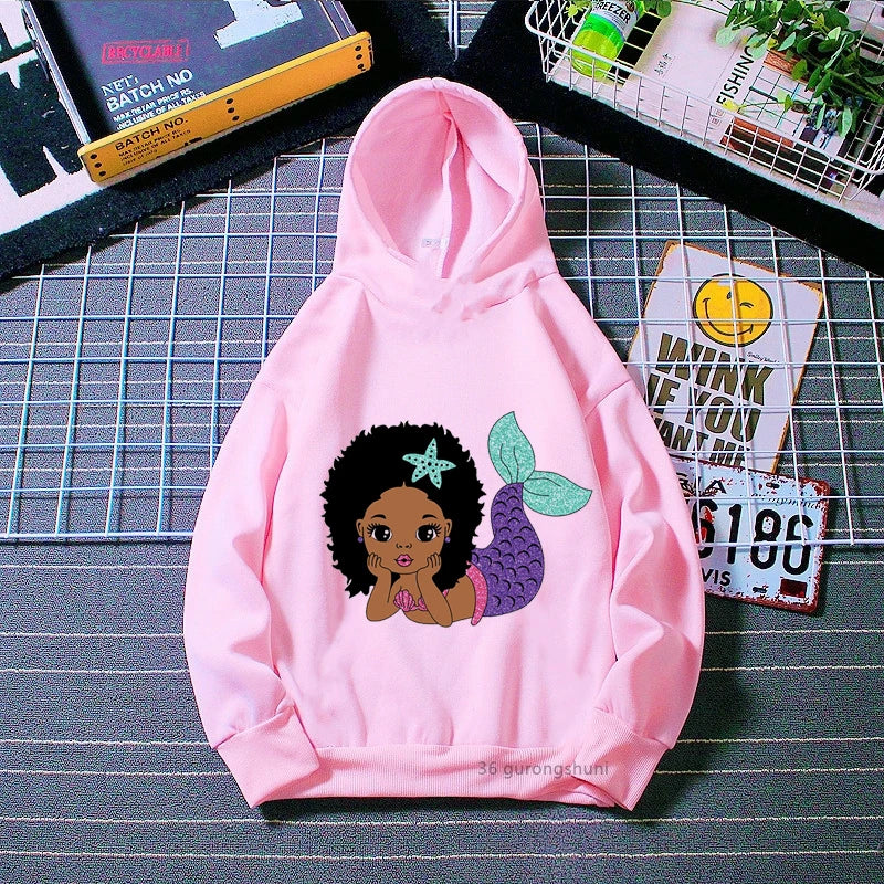 Melanin Kids Clothes White Yellow Pink Cap Hoodies Black Girl Magic Sweatshirt Winter/Spring/Autumn Children'S Clothing
