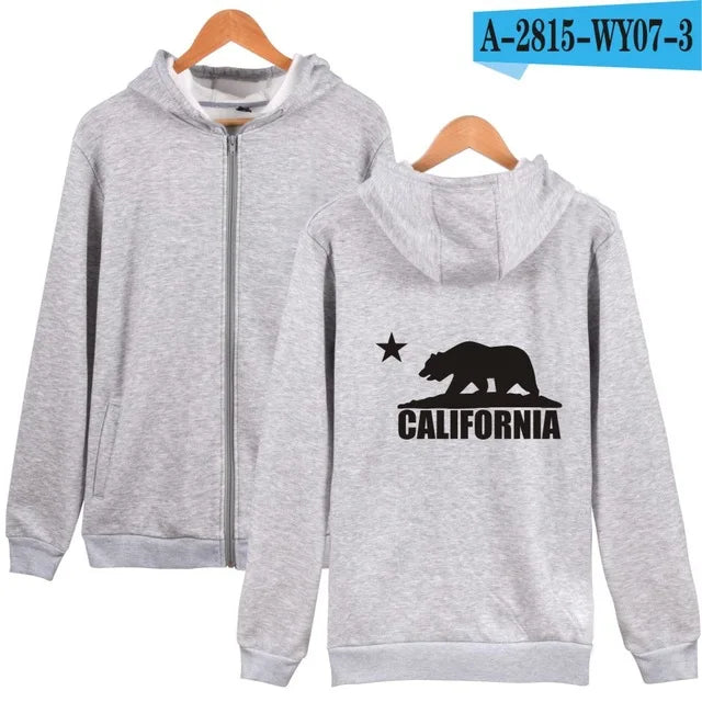 California Hooded Hoodies Men Sweatshirt Winter Fashion USA California Flag Hoodie Men Harajuku Casual Jacket Coat Clothe