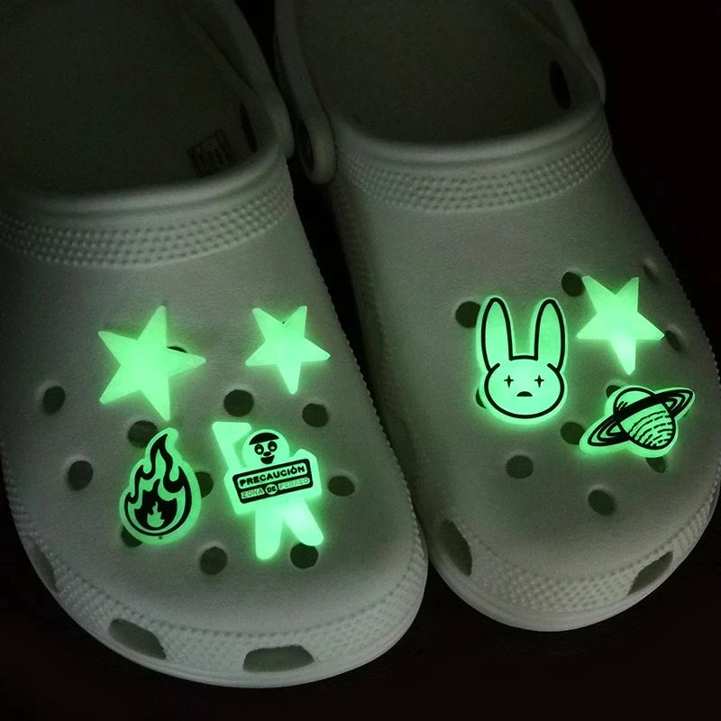 1Pcs Luminous Bad Bunny Rabbit Planet PVC Shoe Charms Noctilucent Star Glowing Shoe Accessories DIY Wristband Kid Gift