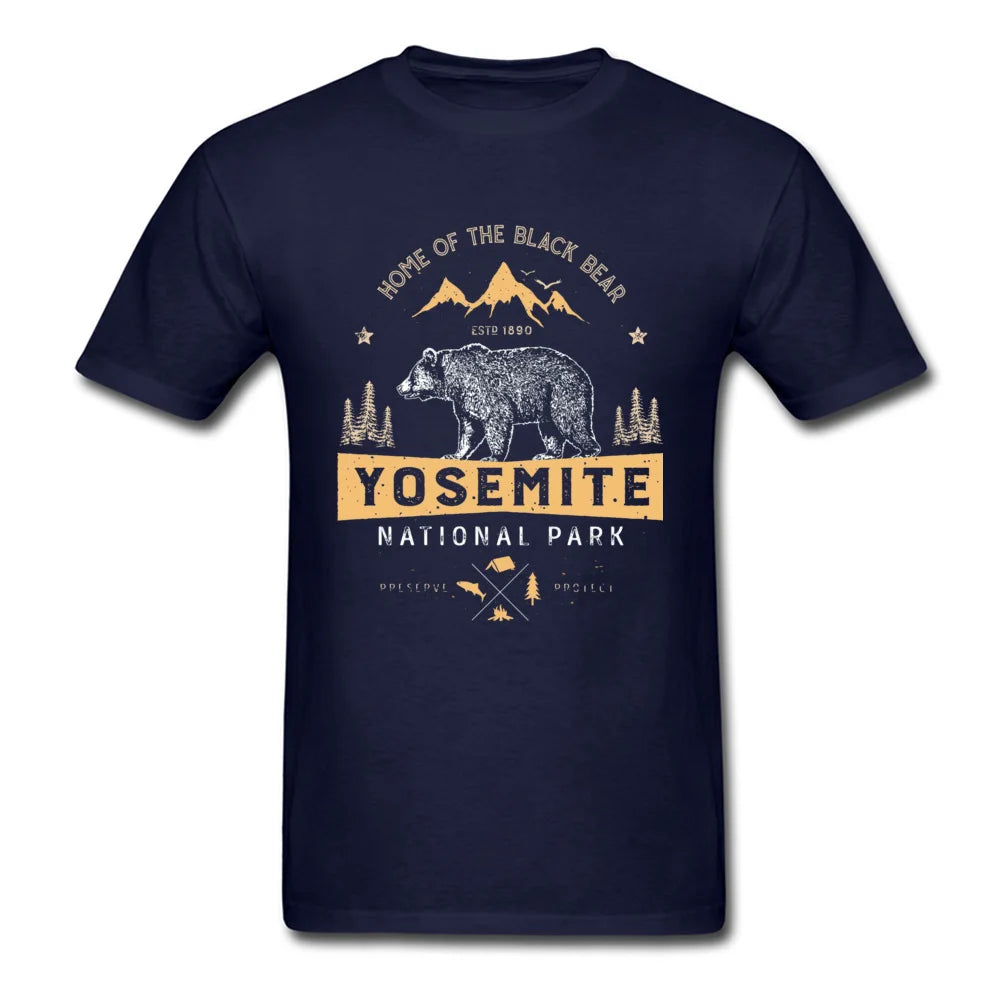 Stay Wild Forest Mountain Bear Tshirts Yosemite National Park California Animal Printed Men's T Shirt Cotton Custom Clothes