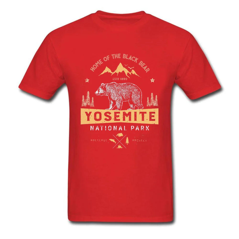 Stay Wild Forest Mountain Bear Tshirts Yosemite National Park California Animal Printed Men's T Shirt Cotton Custom Clothes