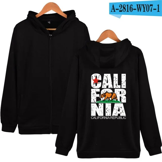 California Hooded Hoodies Men Sweatshirt Winter Fashion USA California Flag Hoodie Men Harajuku Casual Jacket Coat Clothe