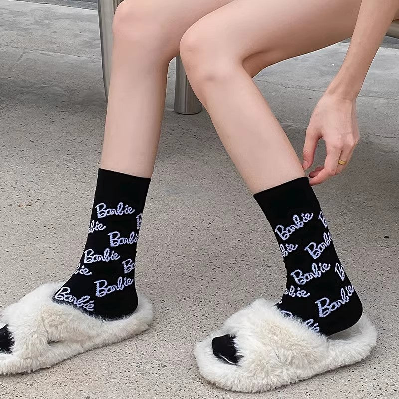 CXC Socks Barbie Pink Socks Slippers Fashionable Korean Style Fashionable Pure Cotton Summer White Tube Socks Women's Japanese Style