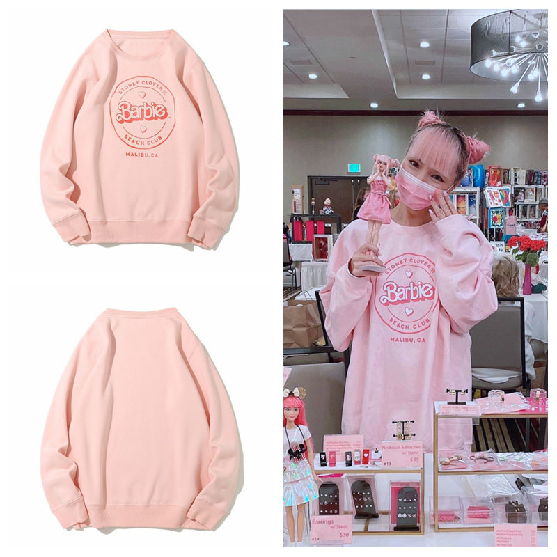 Barbie Pink Girl Loose Head Cover Ins Sweater