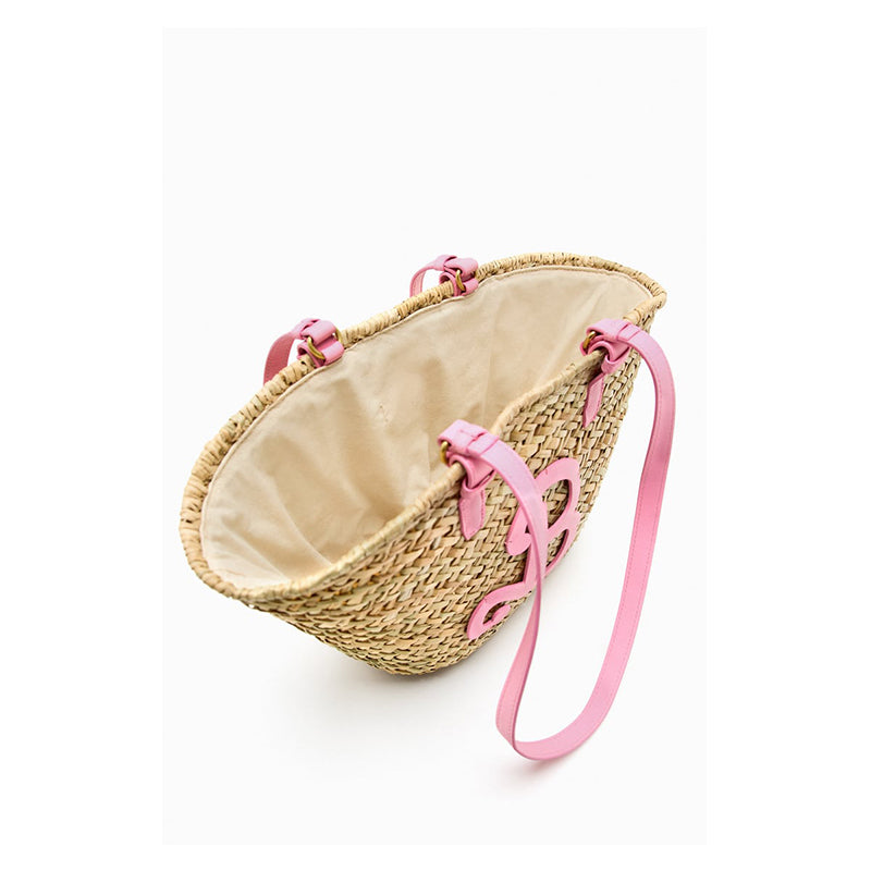 Barbie Pink Bamboo Handbag Small Red Book Same Casual Vegetable Basket Bag New Versatile Large Capacity Shoulder Bag