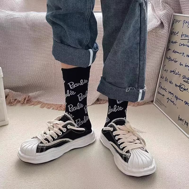 CXC Socks Barbie Pink Socks Slippers Fashionable Korean Style Fashionable Pure Cotton Summer White Tube Socks Women's Japanese Style
