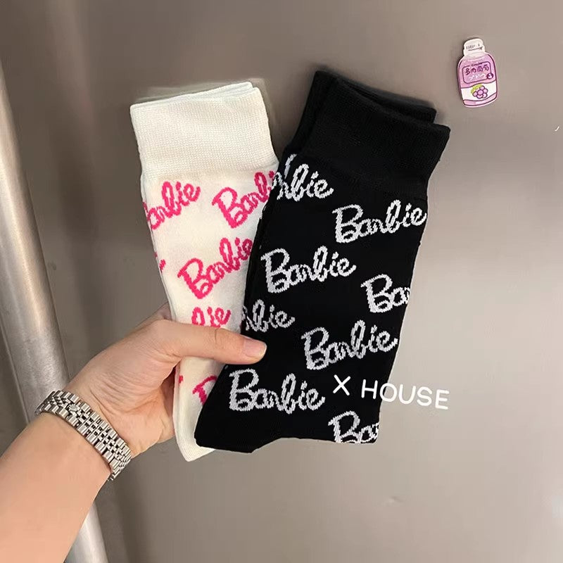 CXC Socks Barbie Pink Socks Slippers Fashionable Korean Style Fashionable Pure Cotton Summer White Tube Socks Women's Japanese Style