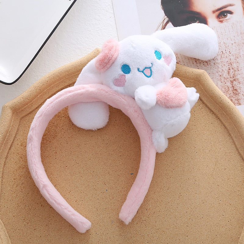 Kawaii Hair Band Sanrio My Melody Kuromi Cinnamoroll Pompom Purin Hair Accessories Anime Cute Cartoon Plush Headdress Girls Gift