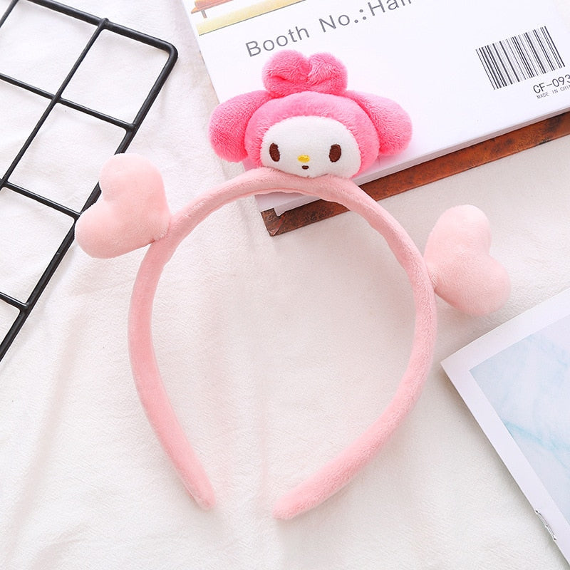 Kawaii Hair Band Sanrio My Melody Kuromi Cinnamoroll Pompom Purin Hair Accessories Anime Cute Cartoon Plush Headdress Girls Gift