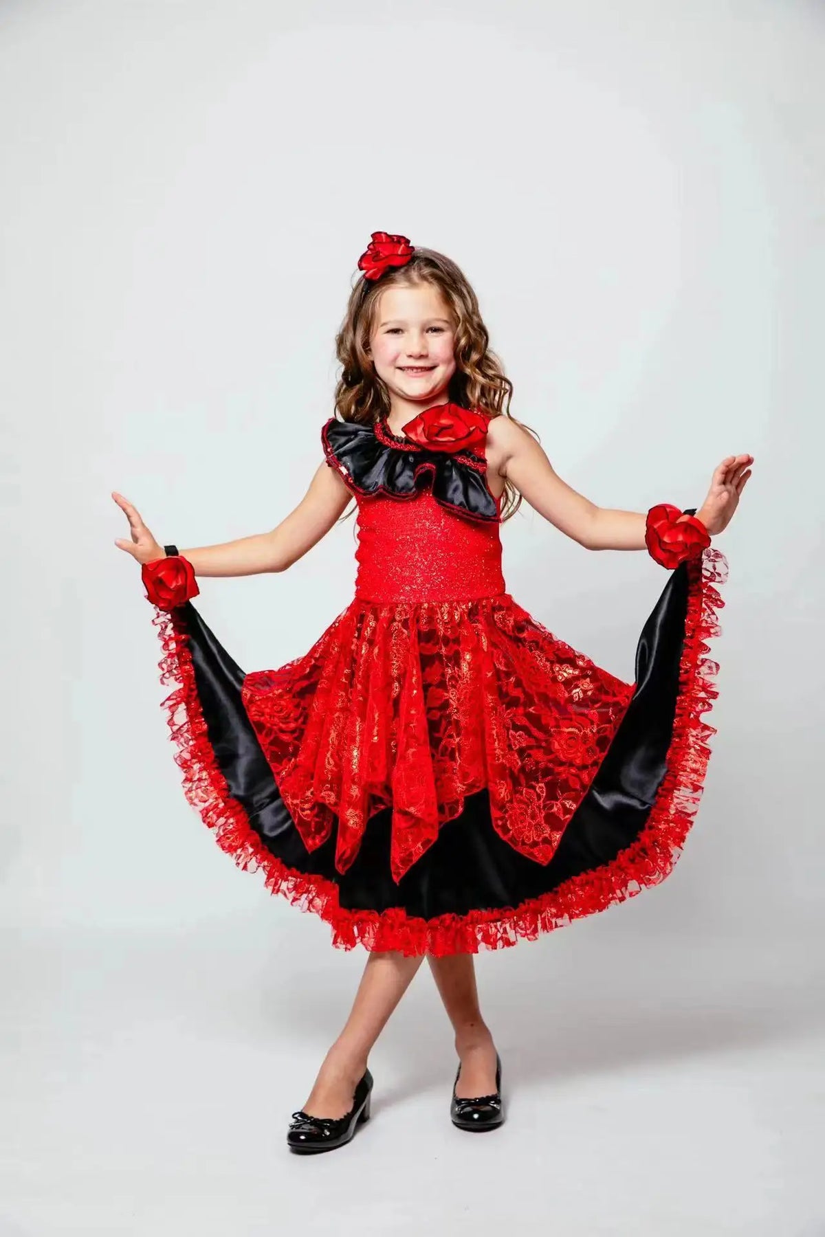Spanish Girl Traditional Flamenco Dancer Costume Children's Masquerade Performance Outfits Carnival Party Stage Showing Dress Up