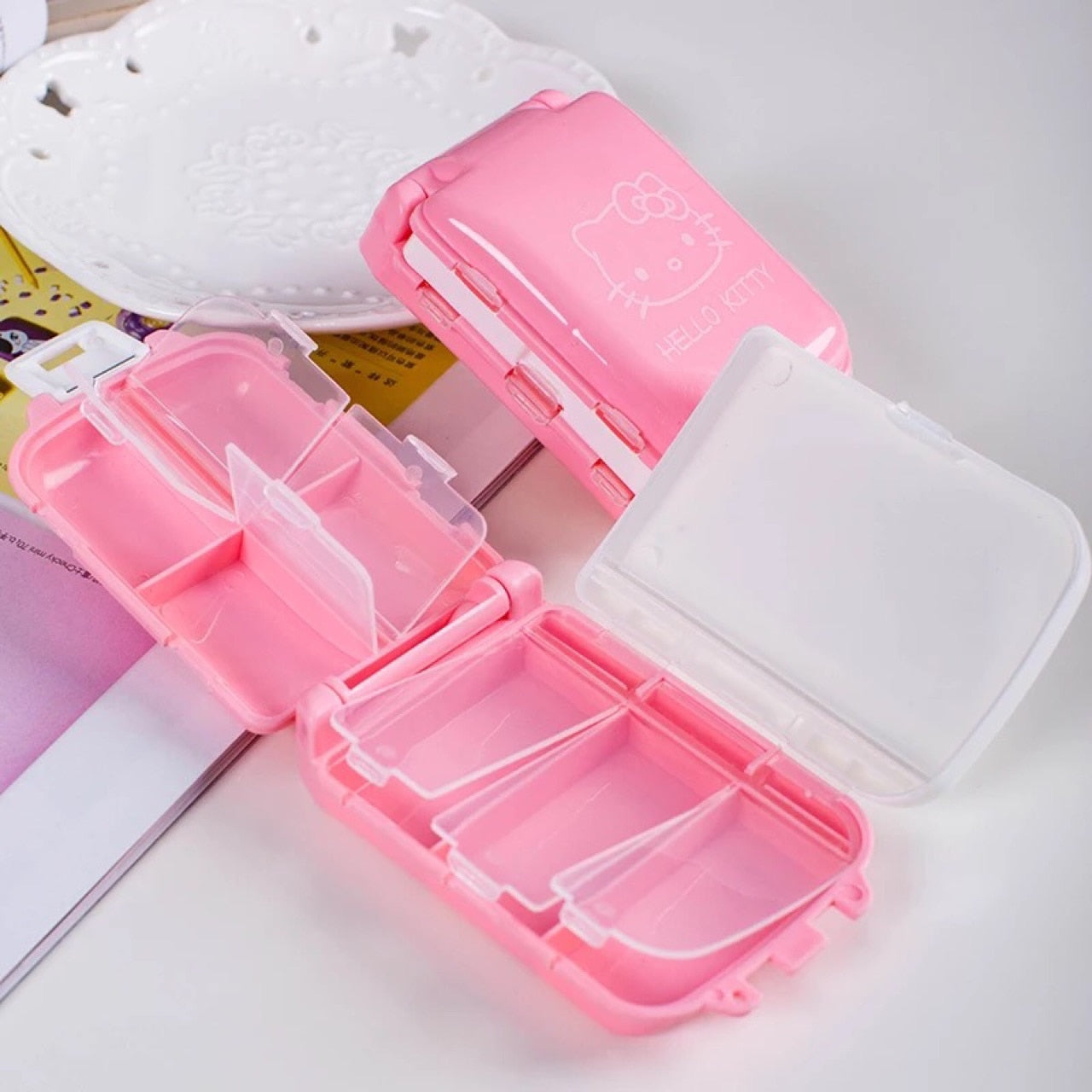 Sanrio Kawaii HelloKitty Portable Pill Box Seven Compartment KT Cat Storage Box Travel Portable Double Layer Medicine Box Gift