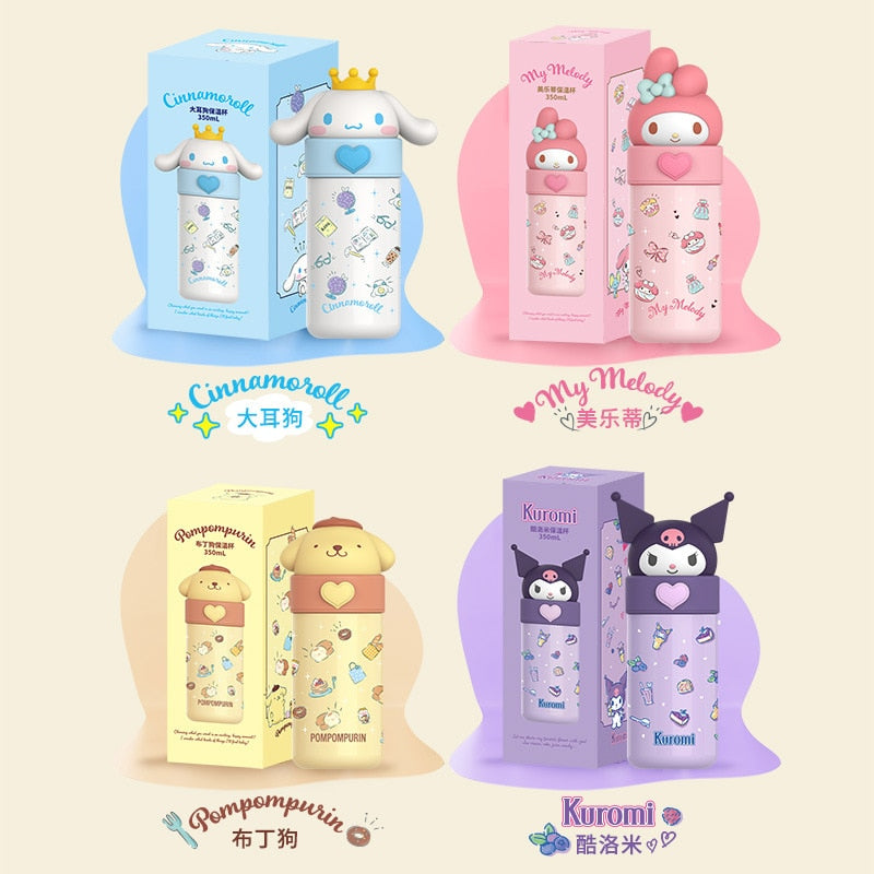 350ML Sanrio Cinnamoroll Anime Kuromi Melody Thermos Mug Cartoon Kawaii Sports Water Bottle Coffee Cup Kids Water Bottle Gift