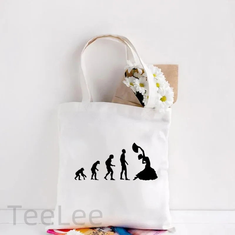 Flamenco Canvas Shoulder Tote Bag Printing Flamenca Spain Sevilla Seville Reusable Grocery Bag Women's Large Shopping Handbags