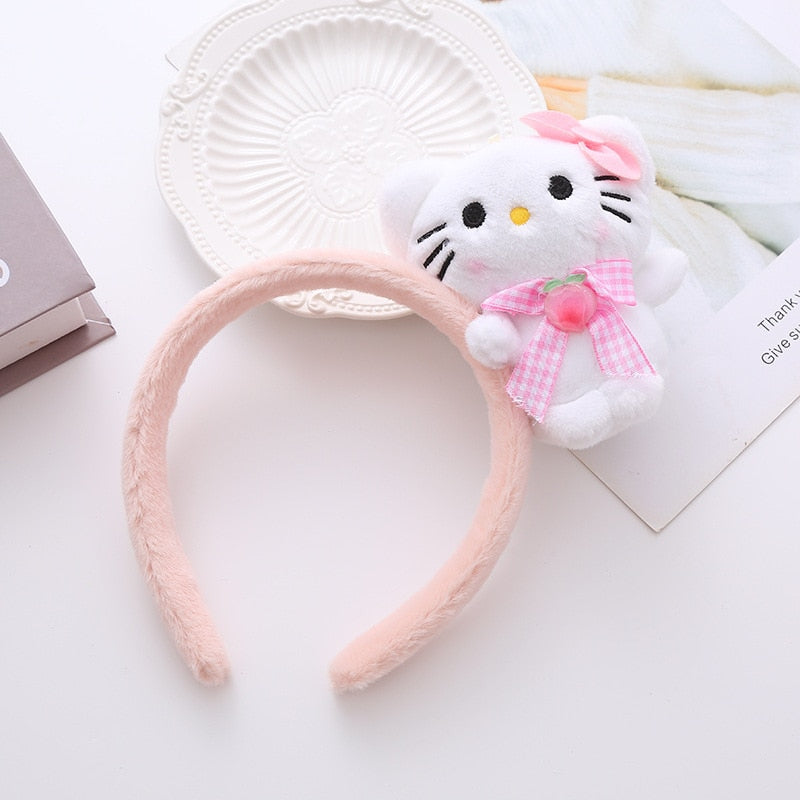 Kawaii Hair Band Sanrio My Melody Kuromi Cinnamoroll Pompom Purin Hair Accessories Anime Cute Cartoon Plush Headdress Girls Gift