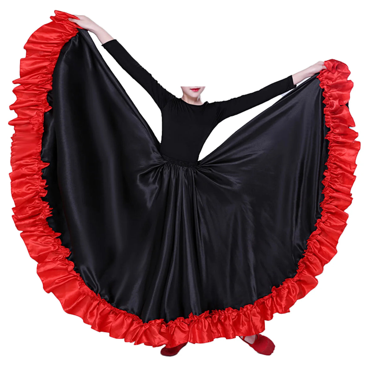 280/360 Degree Flamenco Skirt Women Girl Spanish Bull Dance Skirt Belly Dance Skirt Big Swing Flamenco Costume Ruffled Hem Skirt