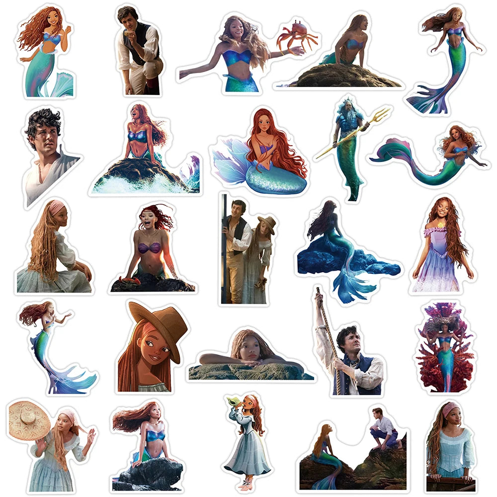 10/30/50pcs Disney Movie Mermaid Ariel Cute Princess Stickers Decals Laptop Luggage Skateboard Phone Notebook Waterproof Sticker