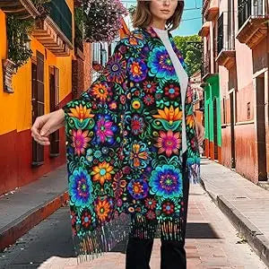 Mexican Vintage Flroal Shawl Wrap Scarf Rebozos Mexicanos Mexican Dress for Women Soft Warm
