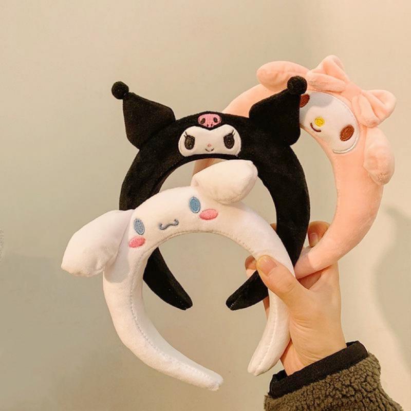 Kawaii Hair Band Sanrio My Melody Kuromi Cinnamoroll Pompom Purin Hair Accessories Anime Cute Cartoon Plush Headdress Girls Gift