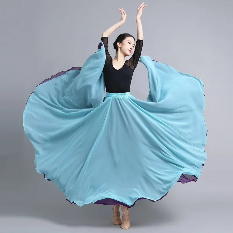Flamenco Chiffon 720 Degrees Dance Skirt For Women Solid Color Long Dancer Practice Wear Skirts Chinese Style Skirt With Big Hem