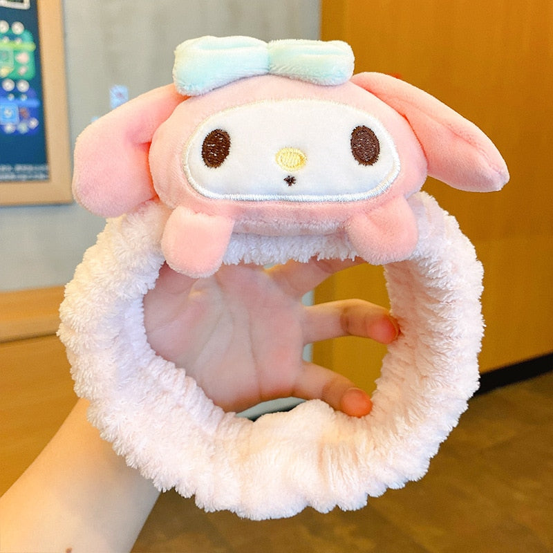 Kawaii Hair Band Sanrio My Melody Kuromi Cinnamoroll Pompom Purin Hair Accessories Anime Cute Cartoon Plush Headdress Girls Gift