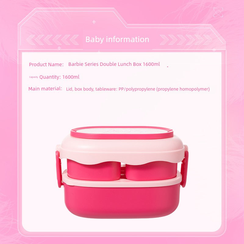 Miniso MINISO Barbie Series Double-Layer Lunch Box Cute Pink Girl Lunch Box Student Lunch Box