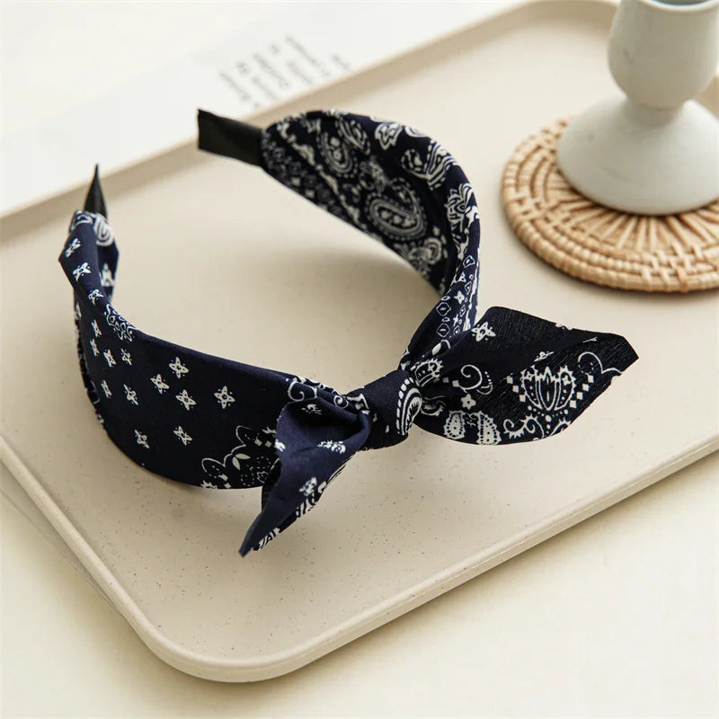 Fashion Paisley Bandana Headband for Women Top Knotted Bow Hairbands Cute Rabbit Ear Turban Headwrap Hair Band Girls Accessories