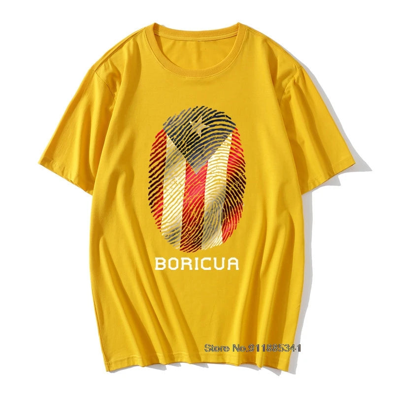Puerto Rico Gifts T-shirt Men Flag T Shirt Fingerprint Tops Tees Vintage Striped Tshirts Summer 100% Cotton Cute Black Red