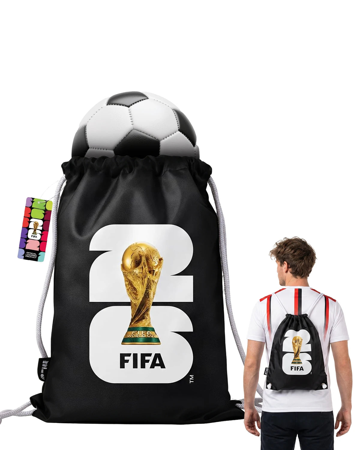 FIFA 2026 Official Licensed Waterproof Drawstring Bag,Lightweight Durable Gym Backpack for Sports Training Gym Sack Football Fan
