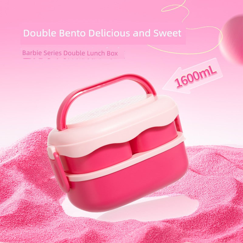 Miniso MINISO Barbie Series Double-Layer Lunch Box Cute Pink Girl Lunch Box Student Lunch Box