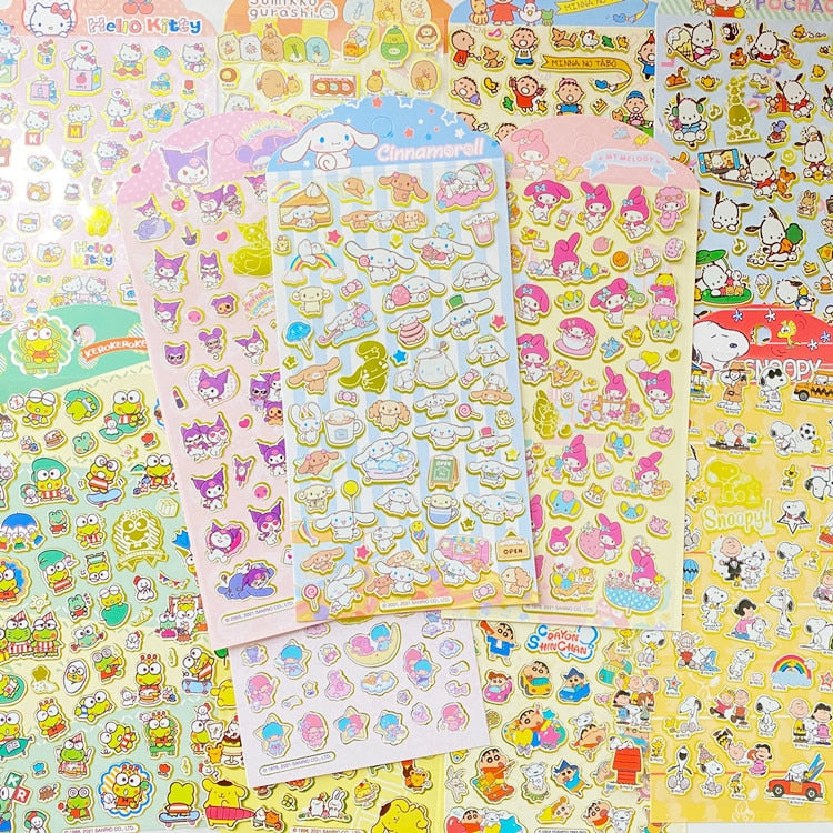 New Sanrio Hello Kitty Corner Big-Eared Dog Stickers Cute Gemini Children Stickers Bronzing Palm Stickers Kawaii