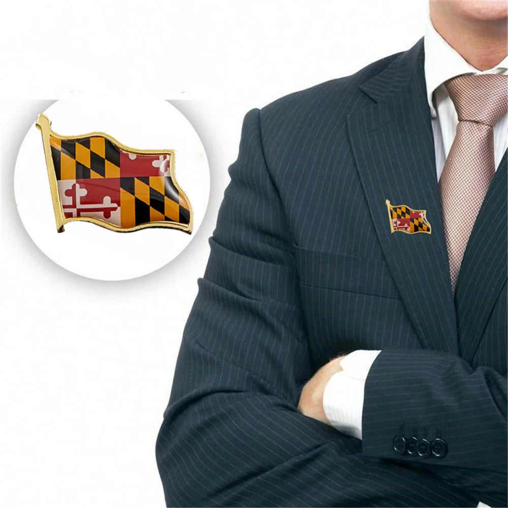 Maryland State Of USA Flag Pattern Gold Plated Brooch American Lapel Pins For Backpack Casual Clothing Fashion Decoration