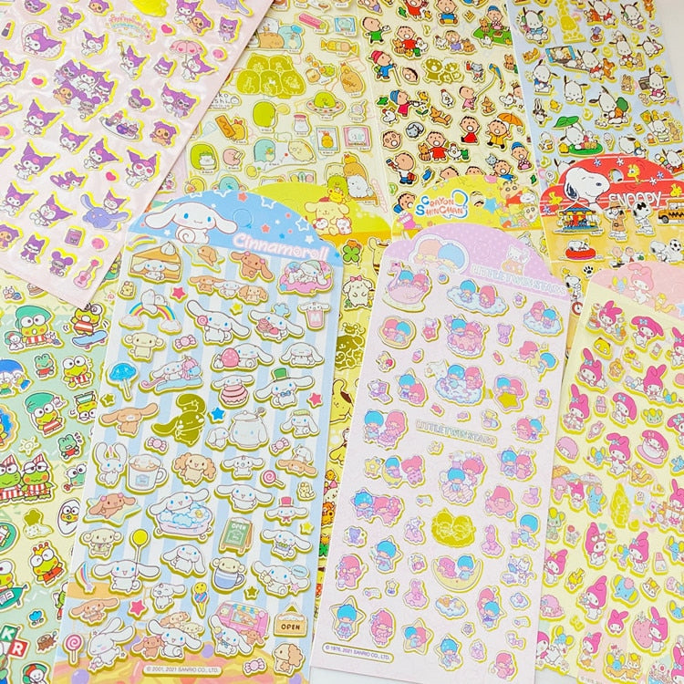 New Sanrio Hello Kitty Corner Big-Eared Dog Stickers Cute Gemini Children Stickers Bronzing Palm Stickers Kawaii