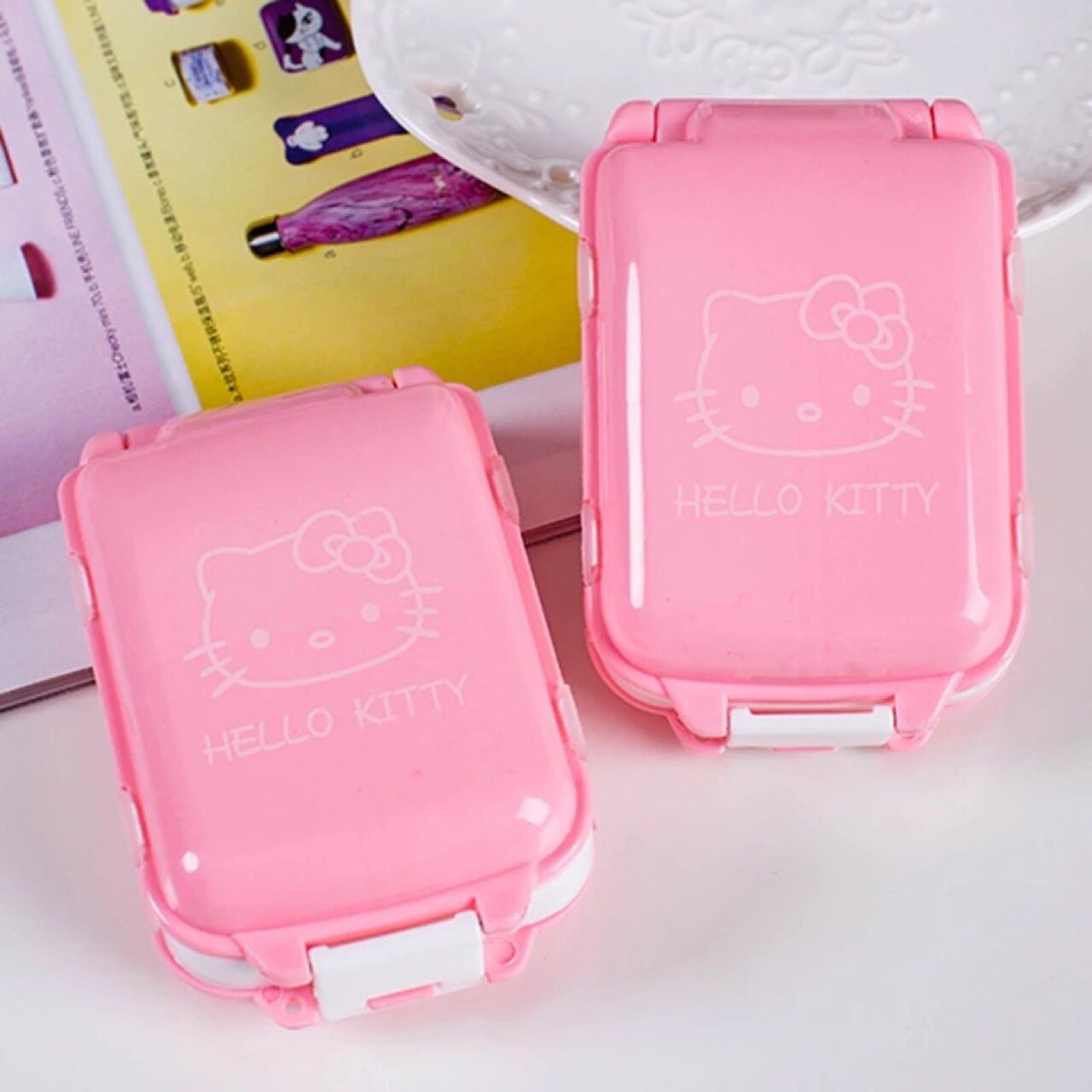 Sanrio Kawaii HelloKitty Portable Pill Box Seven Compartment KT Cat Storage Box Travel Portable Double Layer Medicine Box Gift
