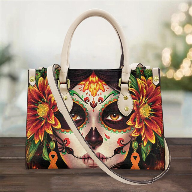 Gothic Hand Bags For Women Catrina Calavera Sugar Skull Girls Print Shoulder Bags Mexican Art Female Luxury Pu Leather Crossbody