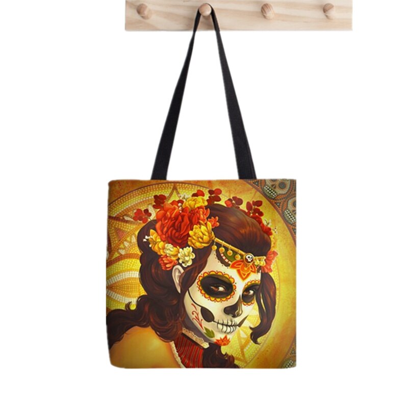 Shopper Day of the Dead Catrina Printed Tote Bag women Harajuku shopper Funny handbag girl Shoulder shopping Lady Canvas Bag