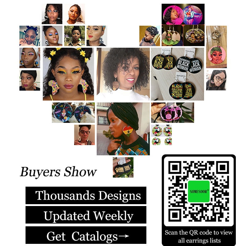 SOMESOOR Black History Powerful Sayings Printed Wooden Drop Earrings African American HBCU Inspired Loops Dangle For Women Gifts