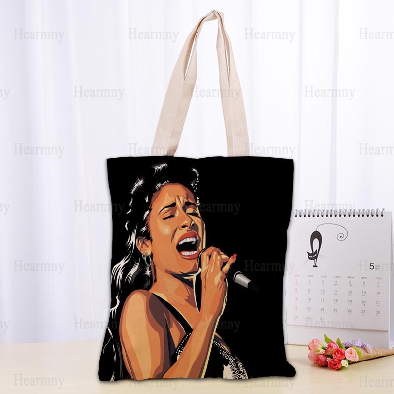 Custom Selena Quintanilla Tote Bag Popular Foldable Shopping Bag Reusable Eco Large Unisex Canvas Fabric Shoulder Bag Tote 0409