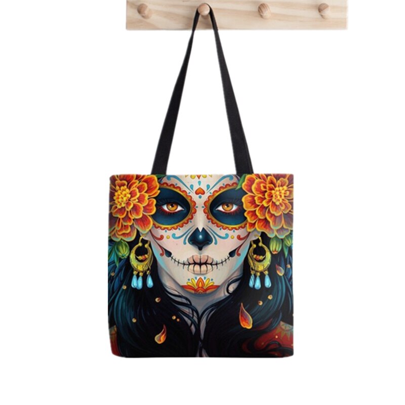 Shopper Day of the Dead Catrina Printed Tote Bag women Harajuku shopper Funny handbag girl Shoulder shopping Lady Canvas Bag