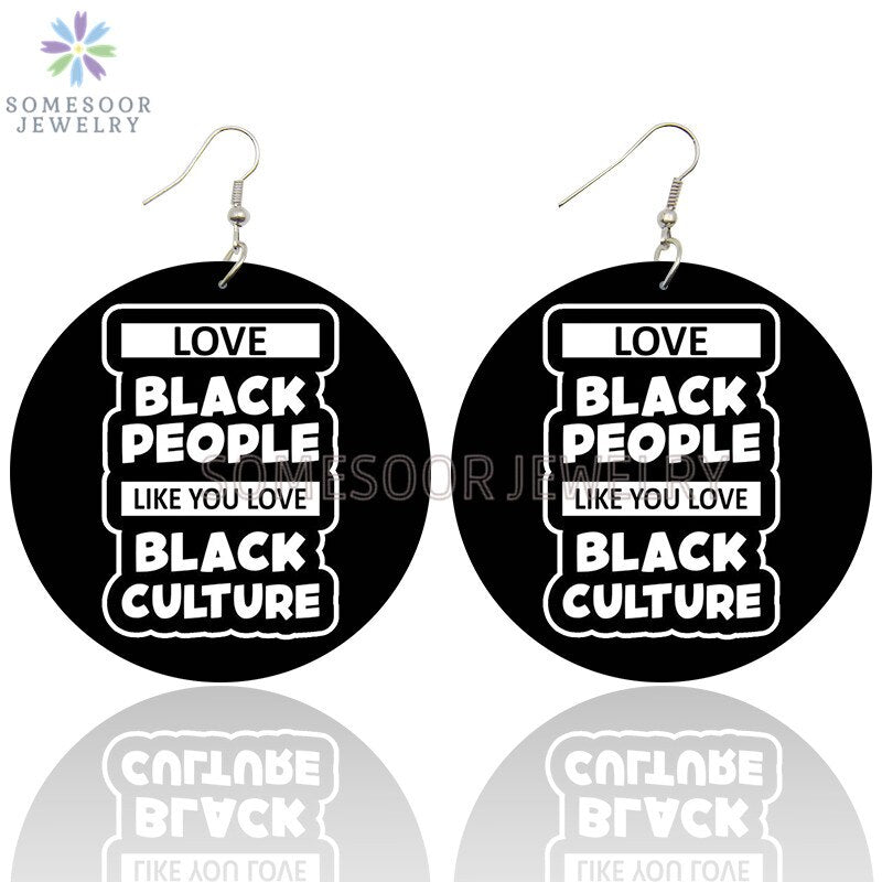 SOMESOOR Black History Powerful Sayings Printed Wooden Drop Earrings African American HBCU Inspired Loops Dangle For Women Gifts