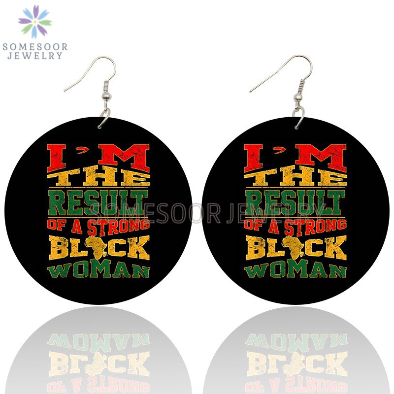 SOMESOOR Black History Powerful Sayings Printed Wooden Drop Earrings African American HBCU Inspired Loops Dangle For Women Gifts
