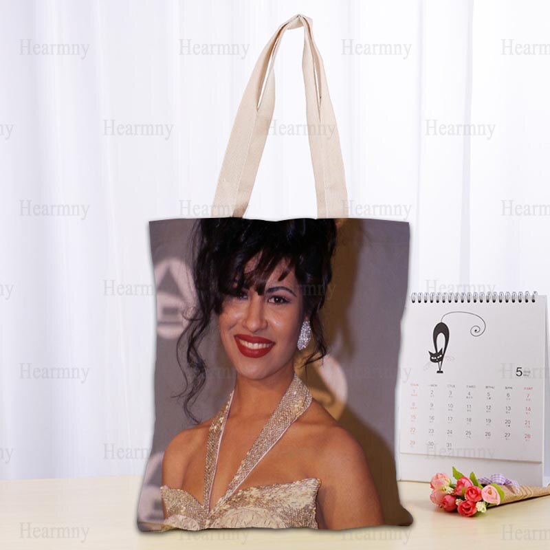 Custom Selena Quintanilla Tote Bag Popular Foldable Shopping Bag Reusable Eco Large Unisex Canvas Fabric Shoulder Bag Tote 0409