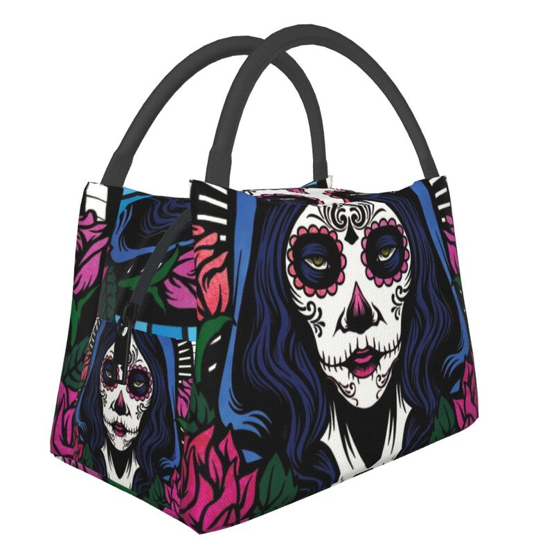 Catrina Thermal Insulated Lunch Bag Women Mexican Sugar Skull Girl Portable Lunch Tote for Office Outdoor Storage Meal Food Box