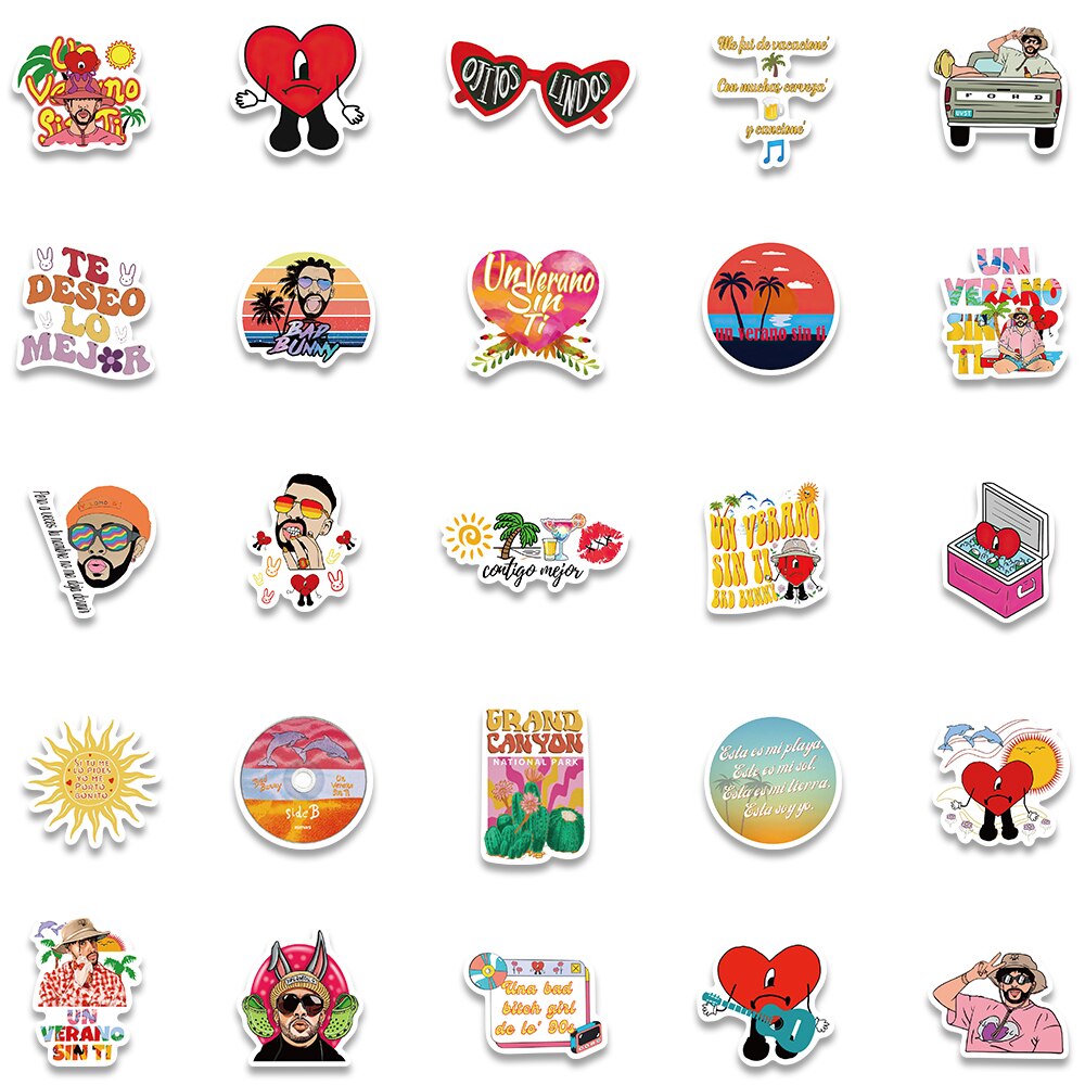 10/50/100/pack Singer Star Bad Bunny Album Stickers For Guitar Toy Bicycle Motorcycle Car Skateboard Snowboard Laptop Luggage