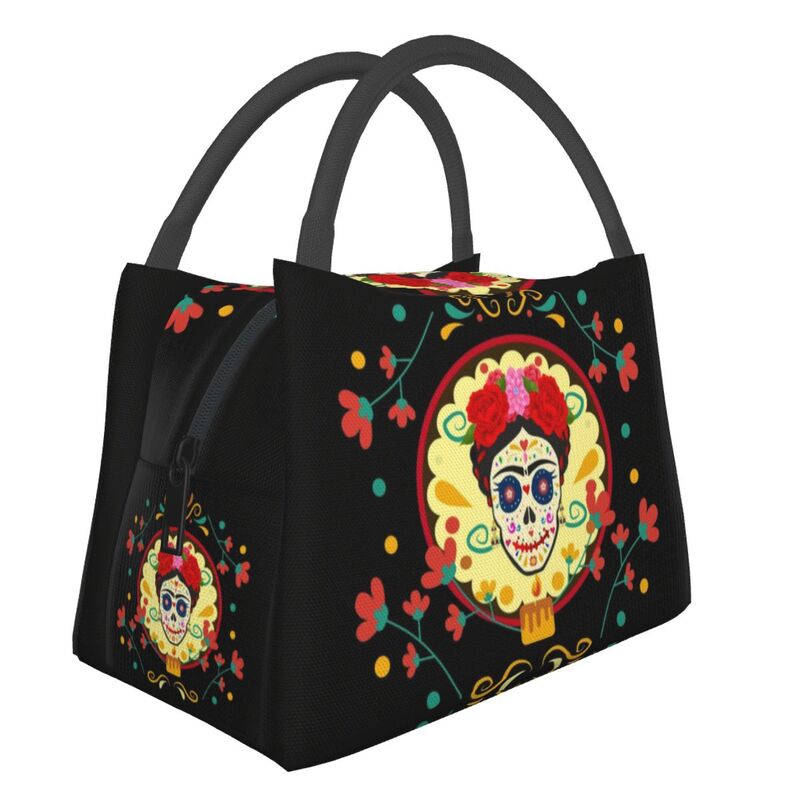 Catrina Thermal Insulated Lunch Bag Women Mexican Sugar Skull Girl Portable Lunch Tote for Office Outdoor Storage Meal Food Box