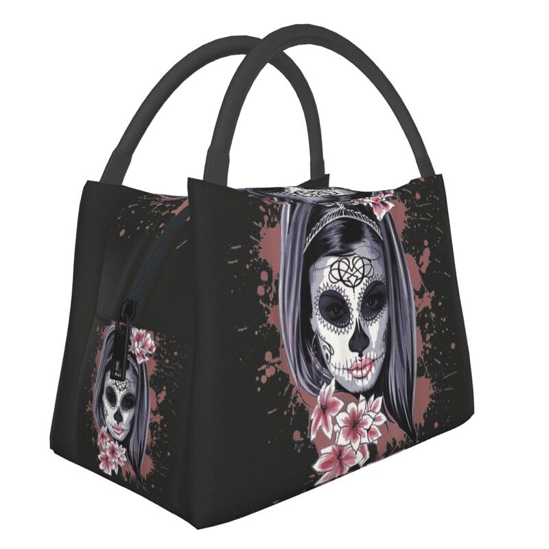 Catrina Thermal Insulated Lunch Bag Women Mexican Sugar Skull Girl Portable Lunch Tote for Office Outdoor Storage Meal Food Box